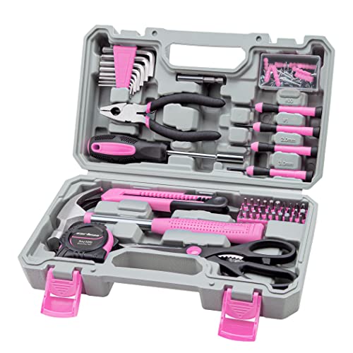CARTMAN Tool Set General Household Hand Tool Kit with Plastic Toolbox Storage Case Pink - 1 - Pink Plus