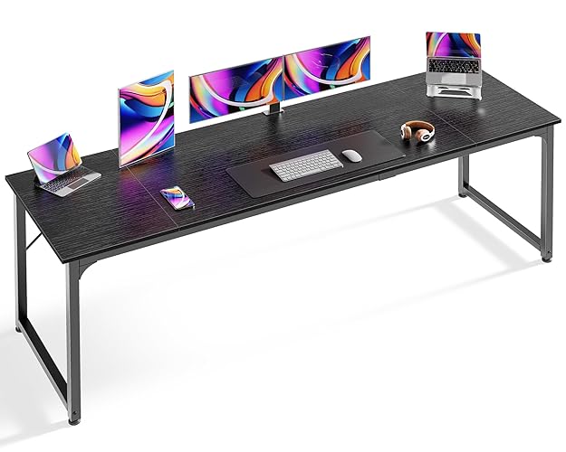 Huuger Computer Desk, 80 Inch Office Desk, Gaming Desk with Storage, Writing Desk Work Desk for Home Office, Study, Long Simple Desk, Large Legroom, Metal Frame, Black - Black - 80inch