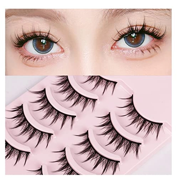 Natürliche Falsche Wimpern,Manga Lashes mit klarem Band Spiky Wispy Wimpern natürlicher Look 5 Paar wiederverwendbar Fake Lashes