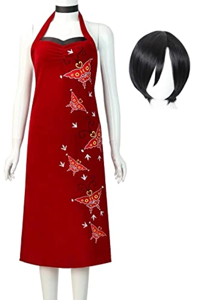 Yanny Frauen Ada Wong Kostüm Cheongsam Ada Wong Cosplay Rotes Kleid Slim Fit Strickpullover Rock Halloween Kostüm
