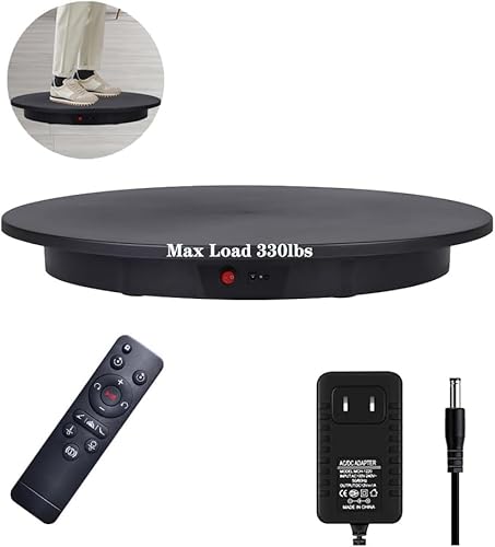 JAYEGT Motorized Rotating Display Stand, 360 Degree Electric Rotating Potography Turntable for Products Display，Live Video Show, Remote Control Angle, Speed (Black/23.6Inch/330Lbs Load/Wired) - Black/23.6Inch/330Lbs Load/Wired