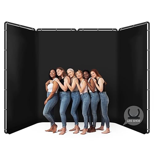 LimoStudio 13.1 x 8 feet (W x H) Black Super Large Backdrop Screen with Stand Frame, 4 Panel Foldable Background, Angle Adjustable, Enhanced Stability with Leg Shoes, Photoshoot, Show Booth, AGG3376 - 13 x 8 ft. / Black Screen