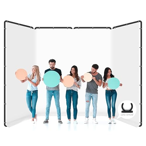 LimoStudio 13.1 x 8 feet (W x H) White Super Large Backdrop Screen with Stand Frame, 4 Panel Foldable Background, Angle Adjustable, Enhanced Stability with Leg Shoes, Photoshoot, Show Booth, AGG3375 - 13 x 8 ft. / White Screen