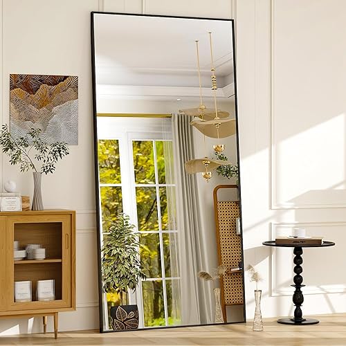 GLSLAND 76"x34" Full Length Mirror Extra Large Hanging or Leaning Rectangle Mirror Aluminum Alloy Thin Frame Bedroom Floor Dressing,Black - Black - 76"L x 34"W