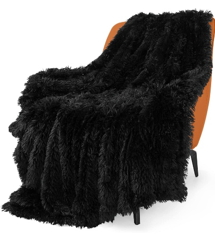 Soft Fuzzy Faux Fur Throw Blanket Queen Size 78"x90",Reversible Lightweight Fluffy Cozy Plush Fleece Comfy Furry Microfiber Decorative Shaggy Blanket for Couch Sofa Bed,Black - Black Queen Size-78" x 90"