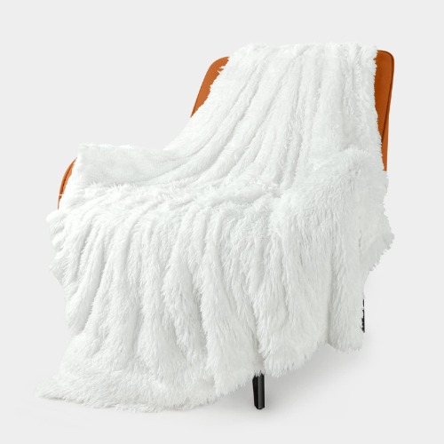 Soft Fuzzy Faux Fur Blanket 78"x90",Reversible Lightweight Fluffy Cozy Plush Fleece Comfy Furry Microfiber Decorative Shaggy Blanket for Couch Sofa Bed,Pure White - Pure White Queen Size-78" x 90"