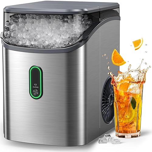 Silonn Nugget Ice Maker Countertop, Pebble Ice Maker with Soft Chewable Ice, One-Click Operation Ice Machine with Self-Cleaning, 33lbs/24H, Stainless Steel - Stainless Steel