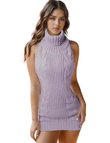 Lucky2Buy Women's Sexy Backless Turtleneck Anime Cosplay Virgin Killer Sweater One-Piece Bikini Knit Tank Top Vest - Style 1-gray - One Size