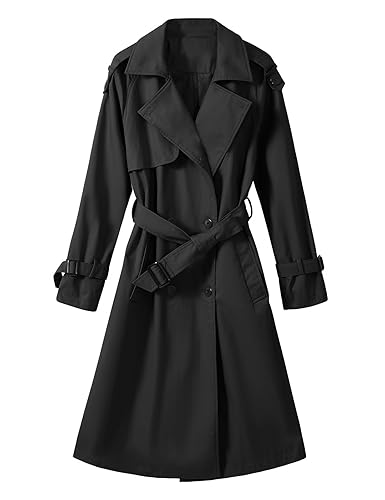 Tuopuda Trench Femme Printemps Automne, Trench Coats Double Boutonnage, Blazer Manteau Jacket Long Col Rabattu Classique Coupe Vent Veste OL Bureau Affaires Outerwear Léger Casual - S - Noir