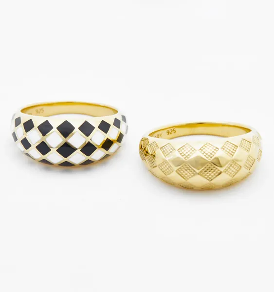 Checker Rings, Black Set of 2
