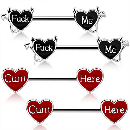 OUFER Devil Nipple Rings 4PCS 316L Letter Stainless Steel Nipplerings Barbells Nipple Piercing Jewelry for Women - Fuck Me