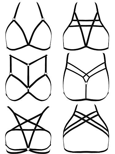 SATINIOR 6 Pieces Women Bra Elastic Cupless Bra Strappy Lingerie - Medium - Style a