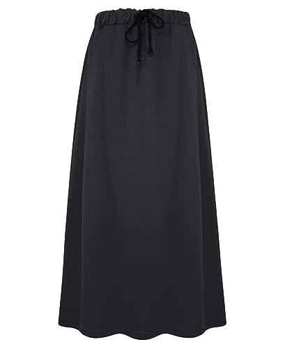 IDEALSANXUN Fleece Lined Long Skirts for Womens Elastic Waist Aline Warm Winter Skirts with Pockets - Dark Grey/Midi Length - XX-Large