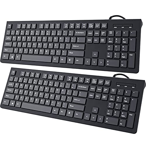 Computer Keyboard Wired, Plug Play USB Keyboard, Low Profile Chiclet Keys, Large Number Pad, Caps Indicators, Foldable Stands, Spill-Resistant, Anti-Wear Letters for Windows Mac PC Laptop, 2 PACKS - 2-Packs