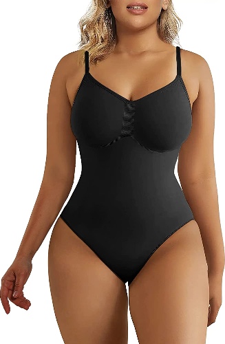 SHAPERX Bodysuit for Women Tummy Control Shapewear Seamless Sculpting Thong Body Shaper - 2XL/3XL Black Thong