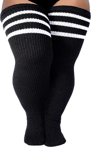 LOUSGUTA Plus Size Thigh High Socks for Thick Thighs- Extra Long Womens Cable Knitted Over Knee High Leg Warmer - Black