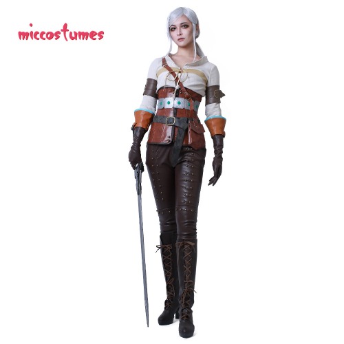 Women's Game Ciri Cosplay Costume with Belts Gloves and Bags for Woman Halloween Outfit