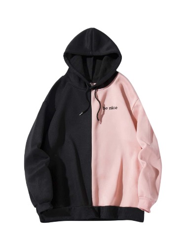 SOLY HUX Men's Casual Colorblock Pullover Fashion Loose Fit Long Sleeve Graphic Trendy Drawstring Hoodie Sweatshirt - Large Black Pink