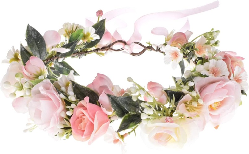 Vividsun Flower Crown Floral Wreath Headband Floral Crown Wedding Festivals Photo Props Headpiece - pink