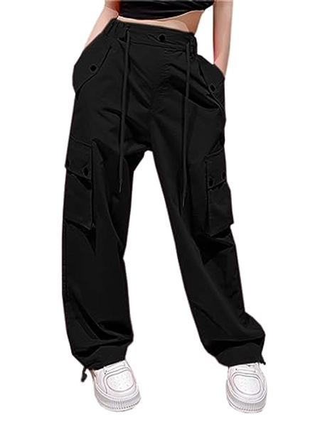 Cromoncent Girls Womens Cargo Pants Elastic Waist Lightweight Outdoor Jogger Pants, 6 Years - Women 2XL