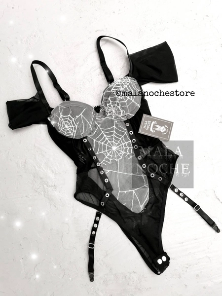 Bodysuit Black Widow, Bodysuit, body, luxury lingerie, mesh lingerie, lingerie, body harness, goth, Underwire, mesh panty, spiderweb