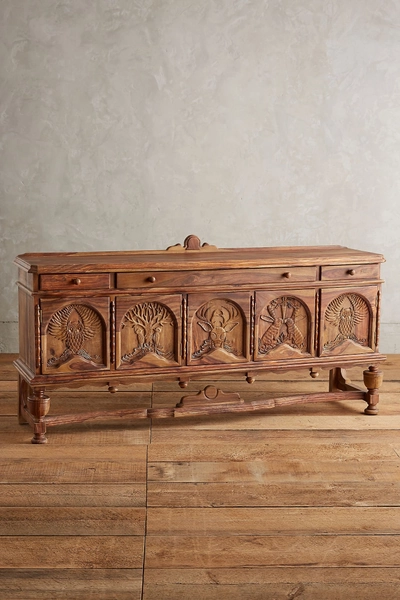 Furniture Sale 2023 ! Hand Carved Menagerie Buffet in Natural Color | Wildlife Indian Wood Sideboard