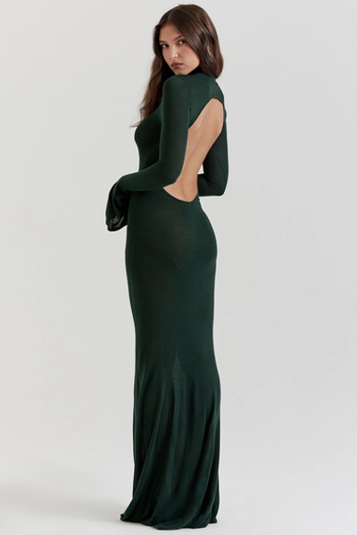 Clothing : Maxi Dresses : 'Sancha' Forest Green Knit Maxi Dress