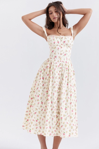 Clothing : Midi Dresses : 'Tatiana' Rose Print Midi Sundress