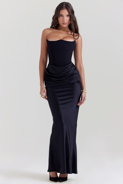Clothing : Maxi Dresses : 'Persephone' Black Strapless Corset Dress