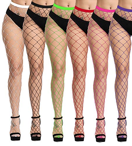 YgneeDom 10 Styles High Waist Fishnet Stockings Tights Women Sexy Sheer Thigh High Garter Belt Mesh Pantyhose Dance Costumes - One Size - 6 Colors-large Net