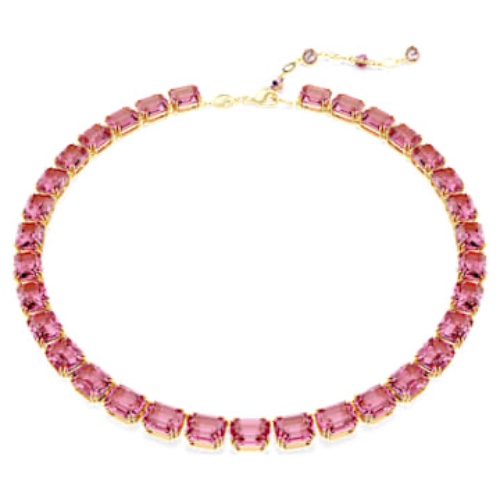 Millenia Tennis necklace, Octagon cut, Pink, Gold-tone plated