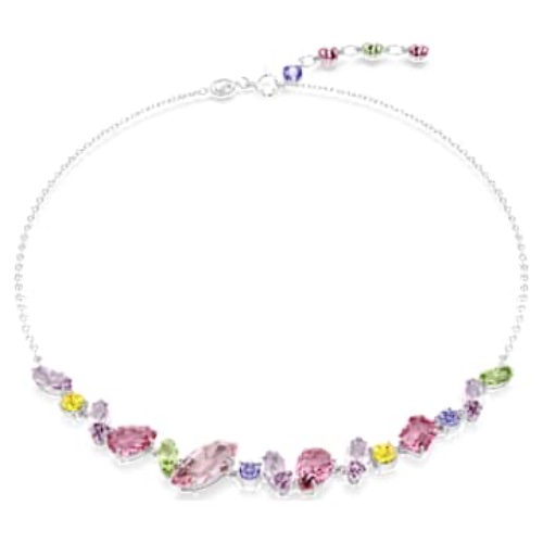 Gema necklace, Mixed cuts, Multicoloured, Rhodium plated