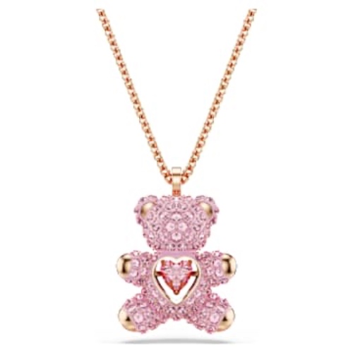 Teddy pendant, Bear, Pink, Rose gold-tone plated