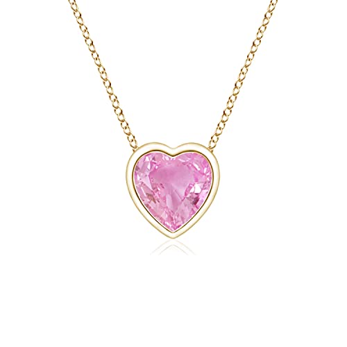 Angara Natural Pink Sapphire Solitaire Heart Pendant Necklace for Women, Girls in 14K Solid Gold/Platinum | September Birthstone | Jewelry Gift for Her | Birthday|Wedding Anniversary - Grade- A | Size- 4mm - Yellow Gold