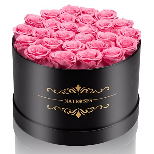 NATROSES Forever Flowers in a Box, 100% Real Roses That Last Up to 3 Years, Preserved Flowers for Delivery Prime Birthday, Anniversary Gifts for Women, Valentines Day Gifts for Women (Pink) - 27 Pink Roses