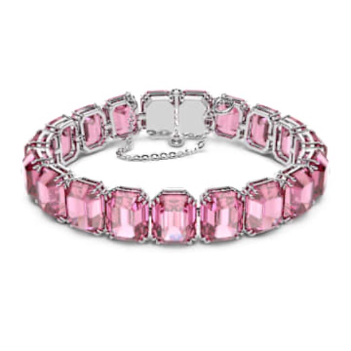 Matrix Tennis bracelet, Octagon cut, Pink, Rhodium plated