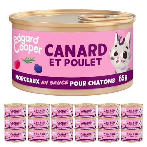 Edgard & Cooper Patée Morceaux en Sauce pour Chat Chaton Junior Stérilisé ou Actif Nourriture Humide Naturelle sans Cereales 85g x 18 Canard & Poulet, Alimentation Saine savoureuse et équilibrée - Chaton Canard/Poulet