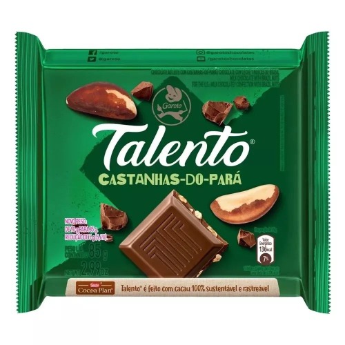 Chocolate ao Leite com Castanha do Pará Talento Garoto 85g