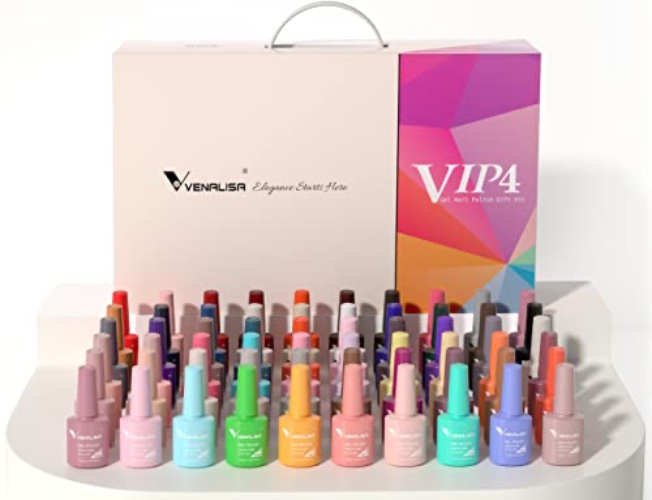 VENALISA UV Nagellack Set, Shellac Gel Nagellack 65 Farben mit Überlack Top Coat & Unterlack Base coat & primer für gelnägel für Nagelstudio Design Starter Maniküre Set - VIP4