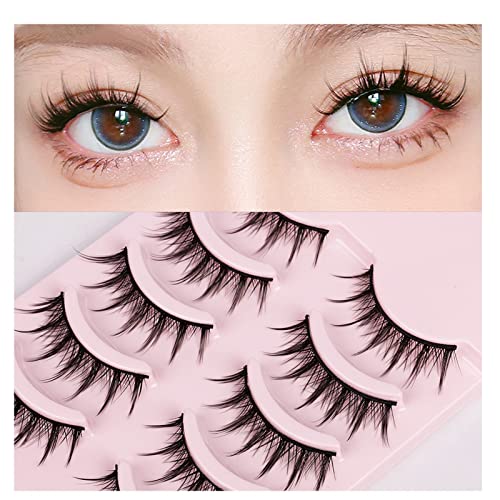 Natürliche Falsche Wimpern,Manga Lashes mit klarem Band Spiky Wispy Wimpern natürlicher Look 5 Paar wiederverwendbar Fake Lashes