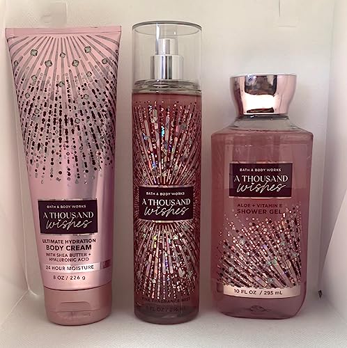 A Thousand Wishes Body Care Set. Shower Gel 10 Fl Oz, Fine Fragrance Mist 8 Fl Oz and Body Cream 8 Fl Oz