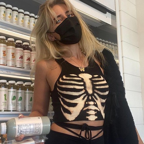 Gothic Skeleton Pint Tank Tops Harajuku Y2k Aesthetic Grunge Ribbed Graphic Crop Top Women Vest Black Knitted Cropped Tanks Top - AliExpress 