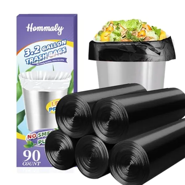 3 Gallon 90pcs Small black Trash Bags(Fit 2.6-3.2 Gal) Plastic Strong black Garbage Bags,Bathroom Trash Can Bin Liners,Waste Basket Liner,Fit 10-13 Liter, 2 Gallon,2.5-2.6 Gallon,3.2Gallon(3-Black90)