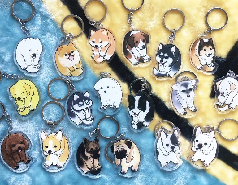Kawaii Puppy Dog Charms | Personalized Pet Keychains | Cute Chibi 2-side Acrylic Charms Dog Gift Idea | Collar Pet Charm | Pet Gift