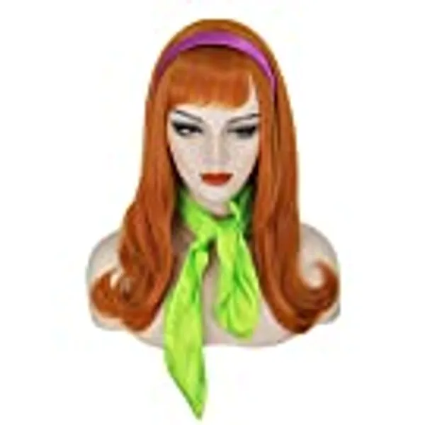 Mersi Orange Wigs for Women Long Ginger Wavy Hair Wigs with Bangs for Party Halloween Costume with Wig Cap S084O1