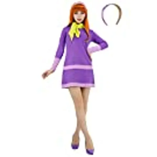 DAZCOS Women's US Size Purple Dress Cosplay Outfits with Scarf and Headband Anime Costume
