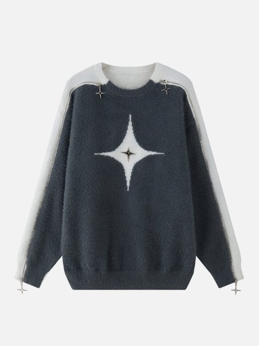 NEV Deconstruct Multiple Zippers Star Sweater | Grey / L