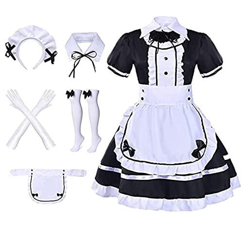 Formemory Maid Dress Cosplay Set, Women’s Maid Costume Outfit with Gloves Socks Headwear Halloween Costumes for Girl Fancy Dress - Style 1 - M