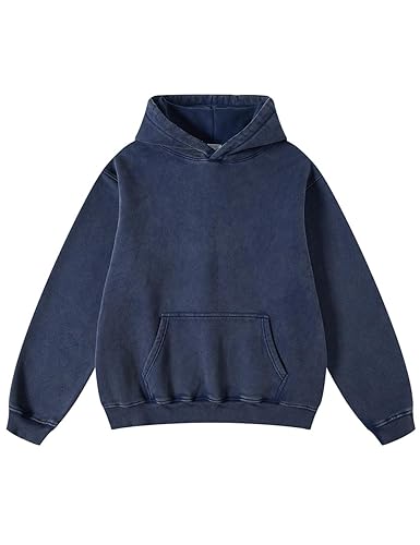 FAIABLE Womens Oversized Hoodie Couples Heavyweight Hoodies Vintage Acid Wash Hoodie Cotton Fleece Hoodies for Women - Large - Blue