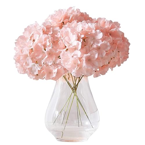 KISLOHUM Artificial Hydrangea Flowers Blush Heads 10 Fake Hydrangea Silk Flowers for Wedding Centerpieces Bouquets DIY Floral Decor Home Decoration with Stems(VASE NOT Included) - Blush